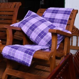 Purple Checked Double Bed Spread With Pillow Cover
