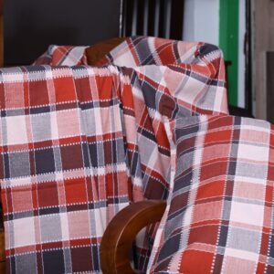 Rust Checked Double Bed Spread With Pillow Cover